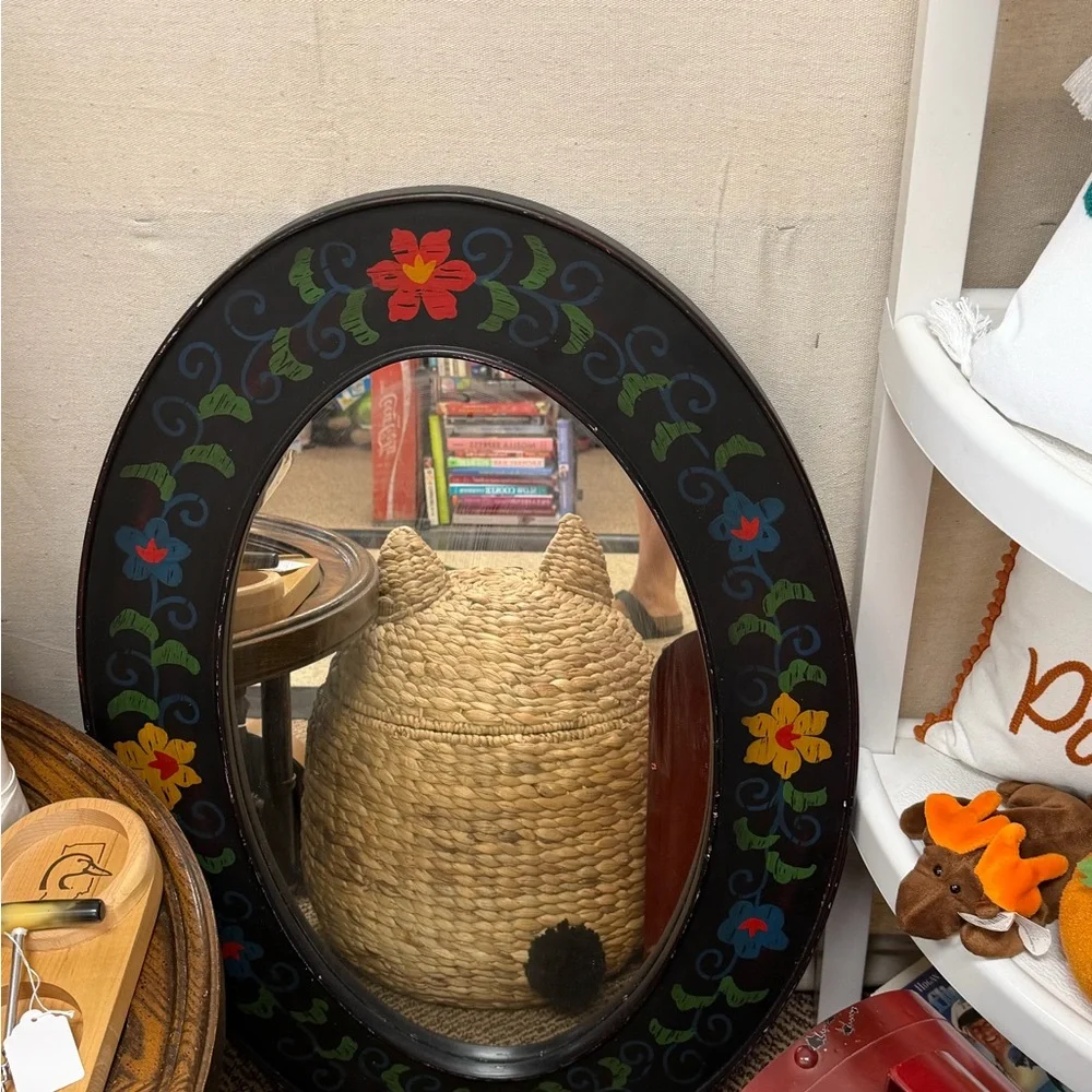Floral Black Oval Wall Mirror
