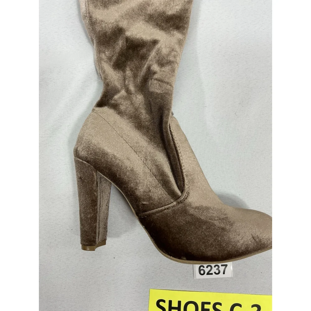 Womans Charlotte Russe Otk Boots Size 7 Bronze 1/4 Zip Stacked Heel Almond Toe
