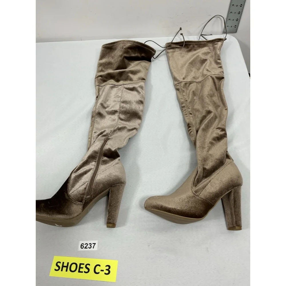 Womans Charlotte Russe Otk Boots Size 7 Bronze 1/4 Zip Stacked Heel Almond Toe