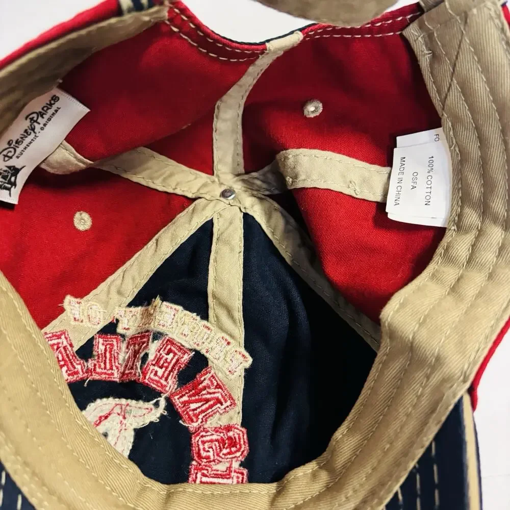 DISNEY. ADULT BLUE/RED/BIEGE DISTRESSED DISNEY STRAPBACK HAT - Very Clean.
