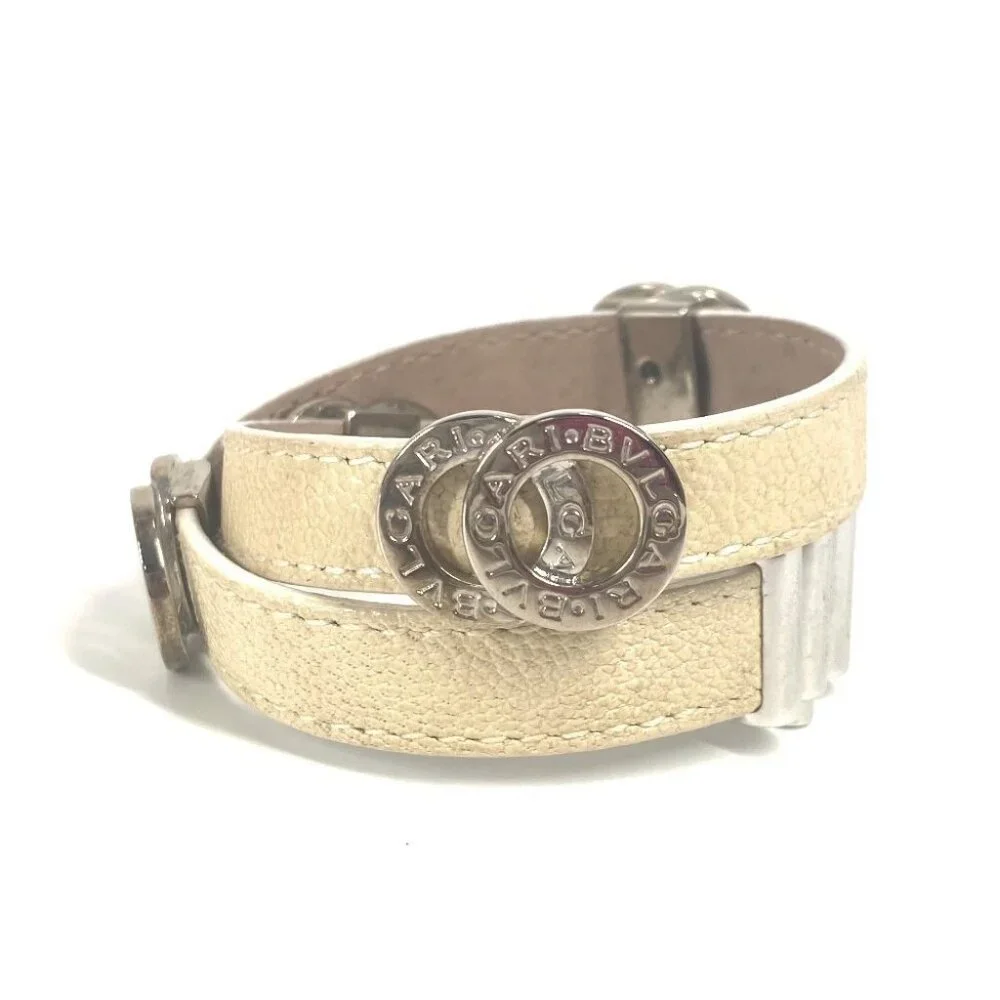 BVLGARI BVLGARI BVLGARI Logo Double Coiled Double Bracelet Leather Beige/Gold