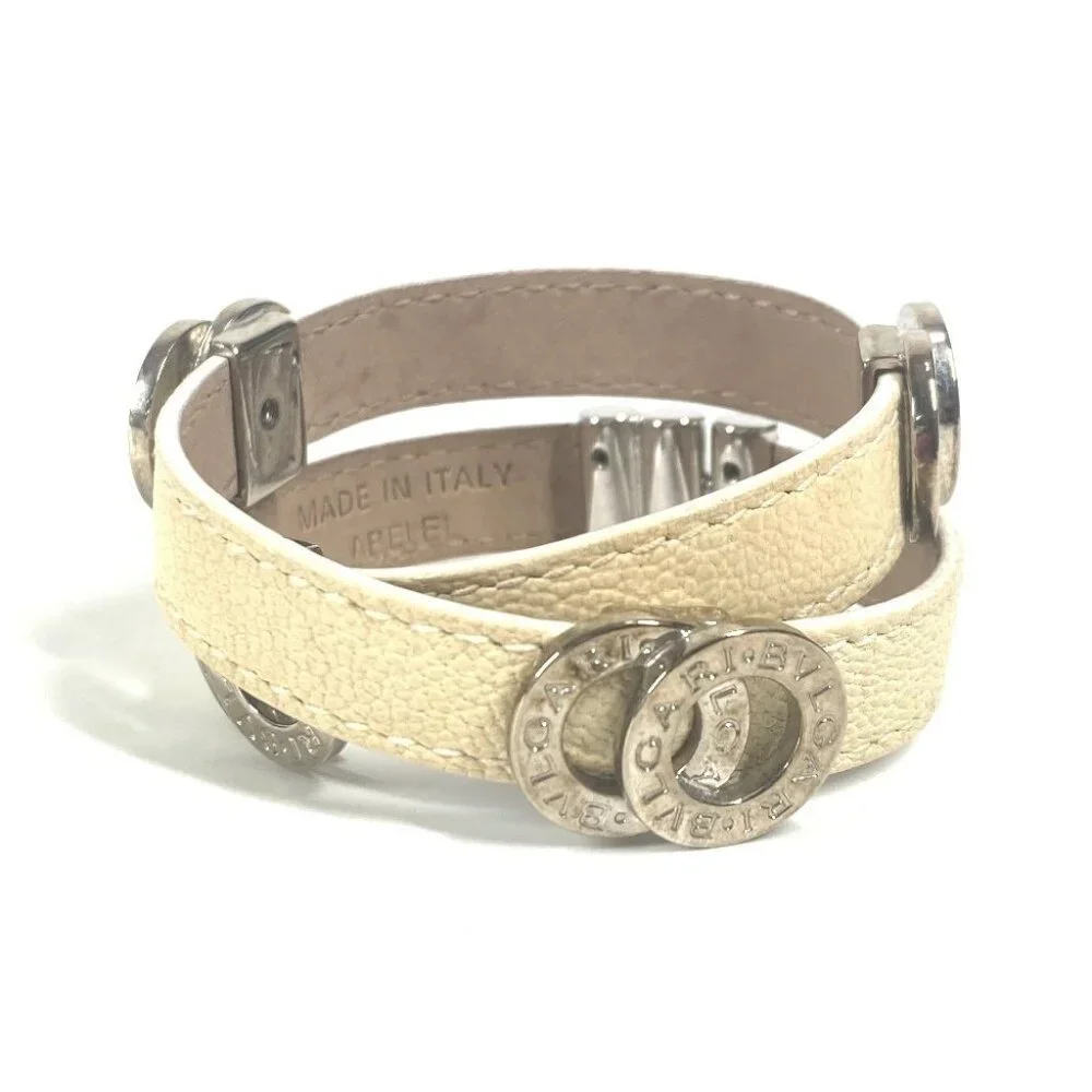 BVLGARI BVLGARI BVLGARI Logo Double Coiled Double Bracelet Leather Beige/Gold