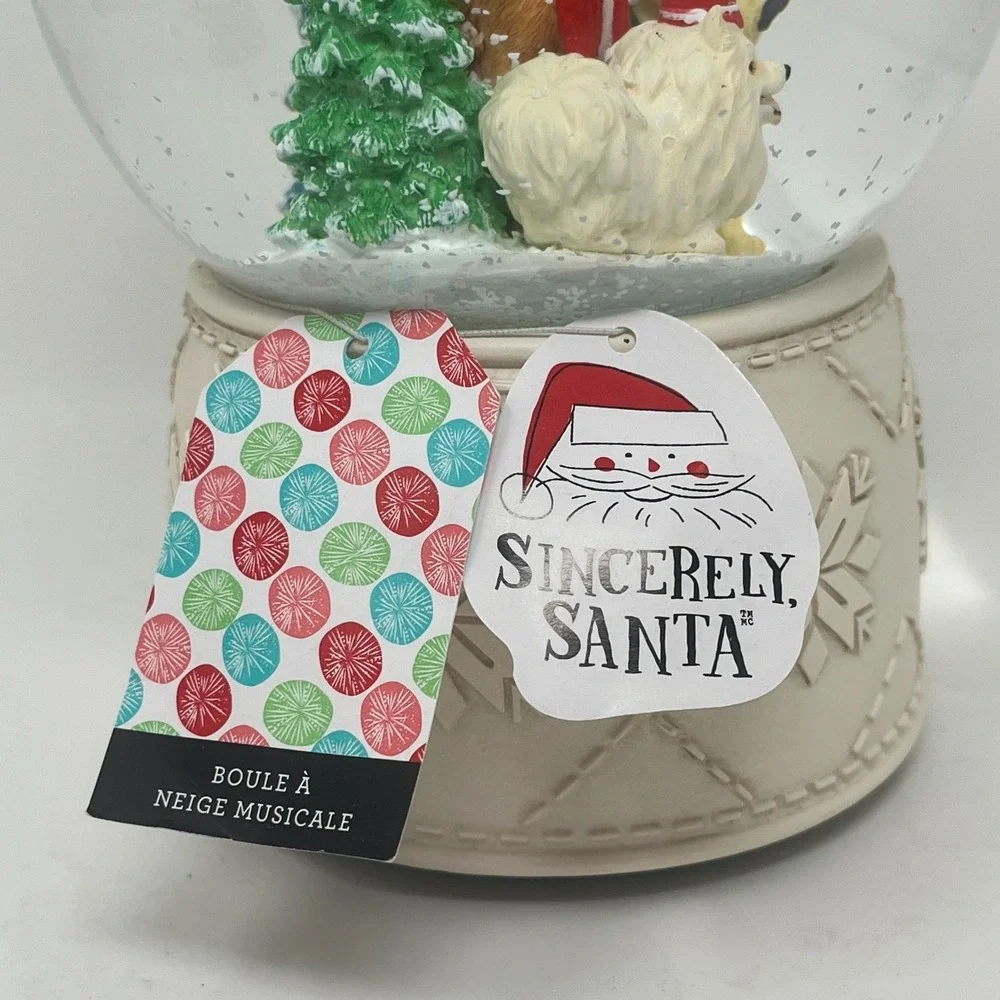 Sincerely Santa Musical Snow Globe Boxer French Bulldog Pomeranian NWT Water Dog
