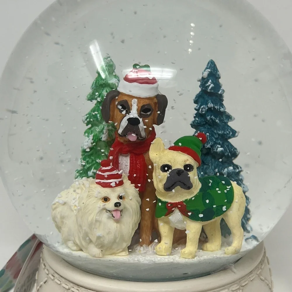 Sincerely Santa Musical Snow Globe Boxer French Bulldog Pomeranian NWT Water Dog