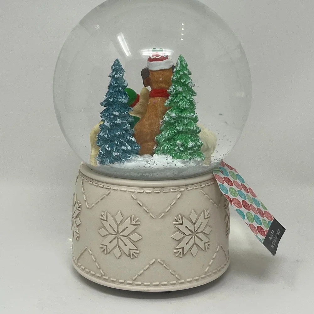 Sincerely Santa Musical Snow Globe Boxer French Bulldog Pomeranian NWT Water Dog
