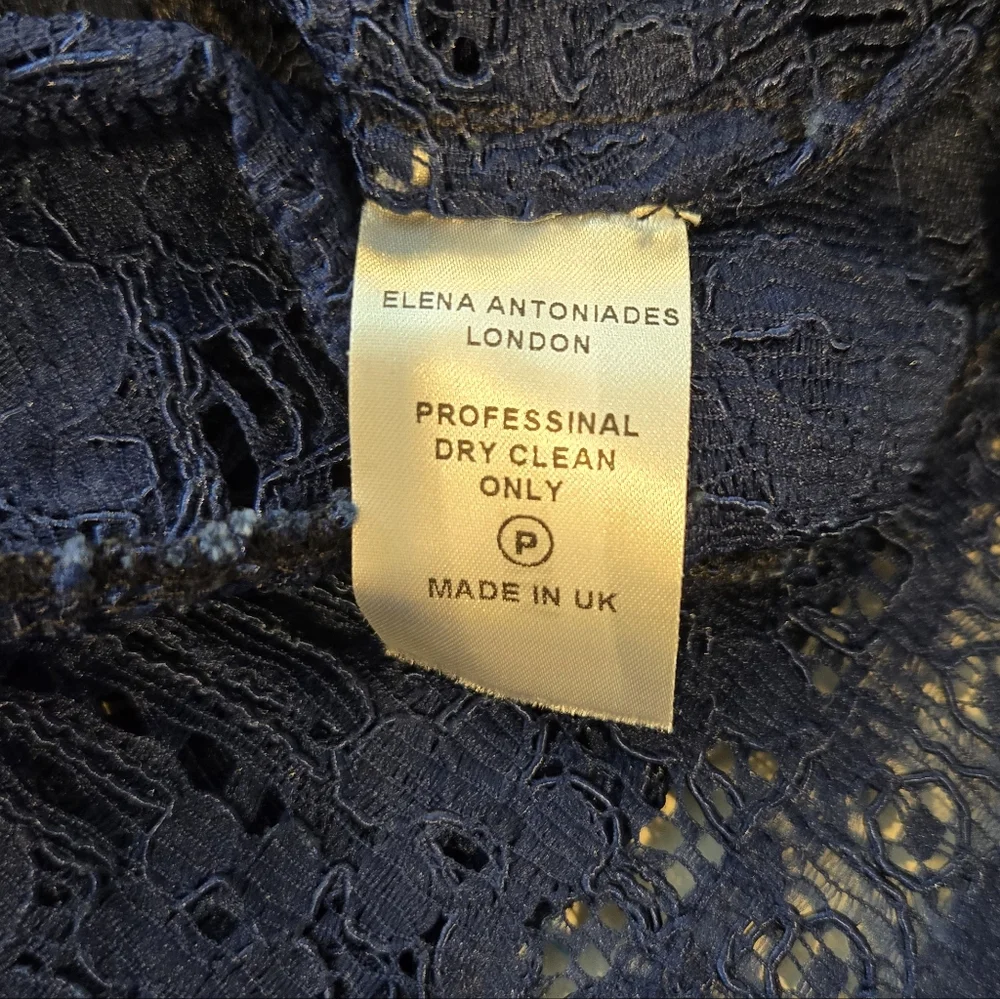 Elena Antoniades London Navy Blue Lace Tiered Blouse M | Floral Crochet Top