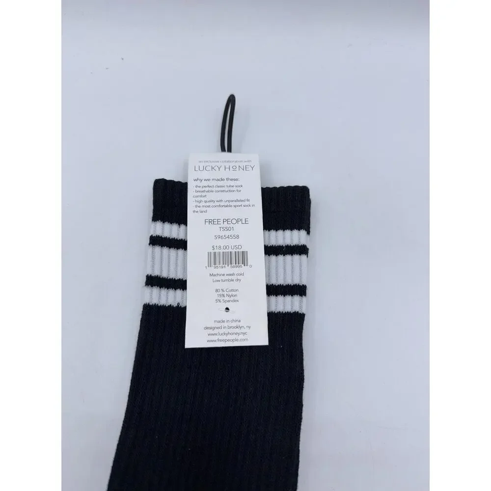 2 Pairs Free People Movement Stripe Tube Socks Black FP Movement Lucky Honey