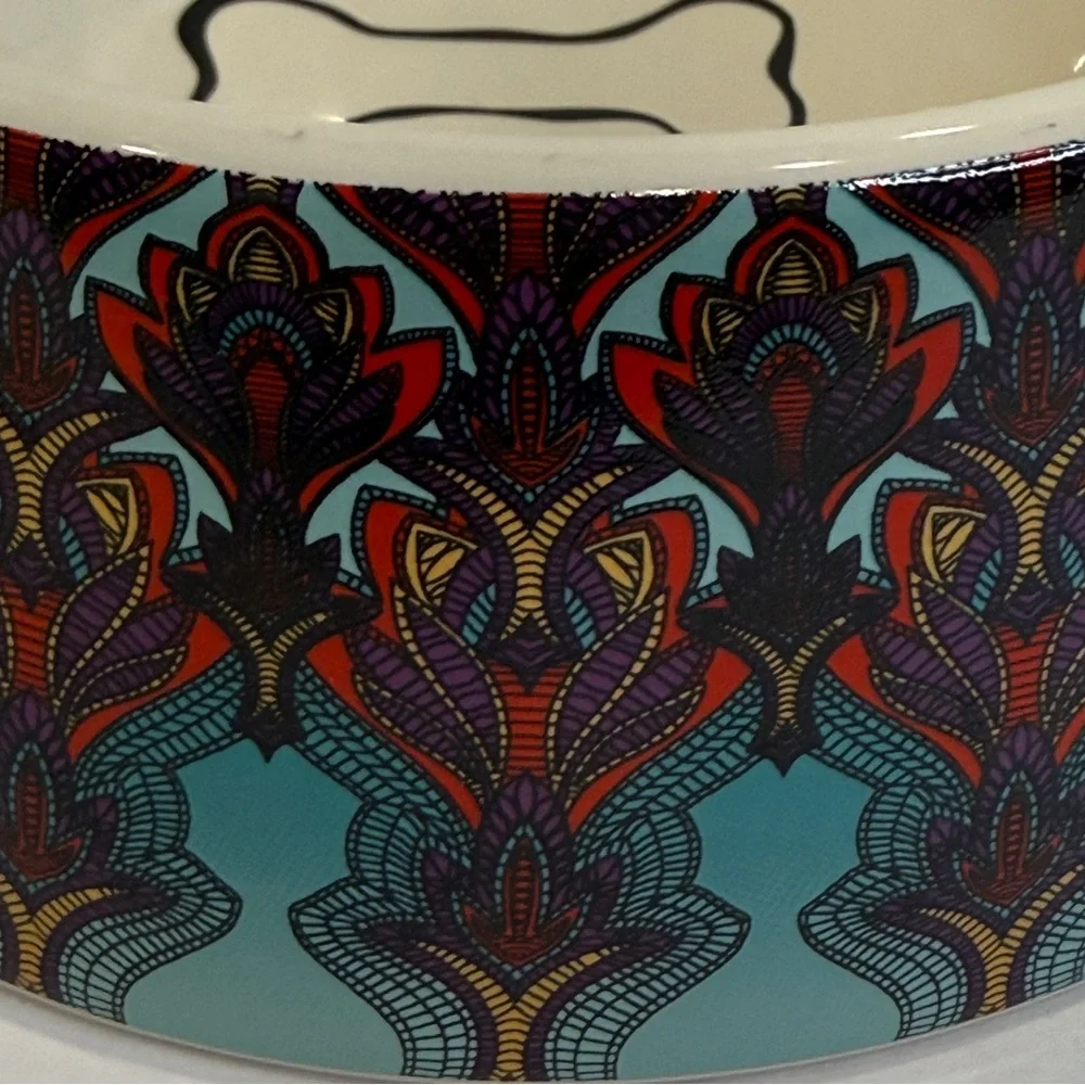 ✨ Nicole Miller Pet Ceramic Bowl – 5” Colorful Pattern Stoneware Dish