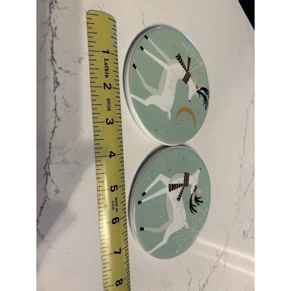 Pier 1 Winter Deer Farmhouse Stoneware Coaster‎ Set Of 2