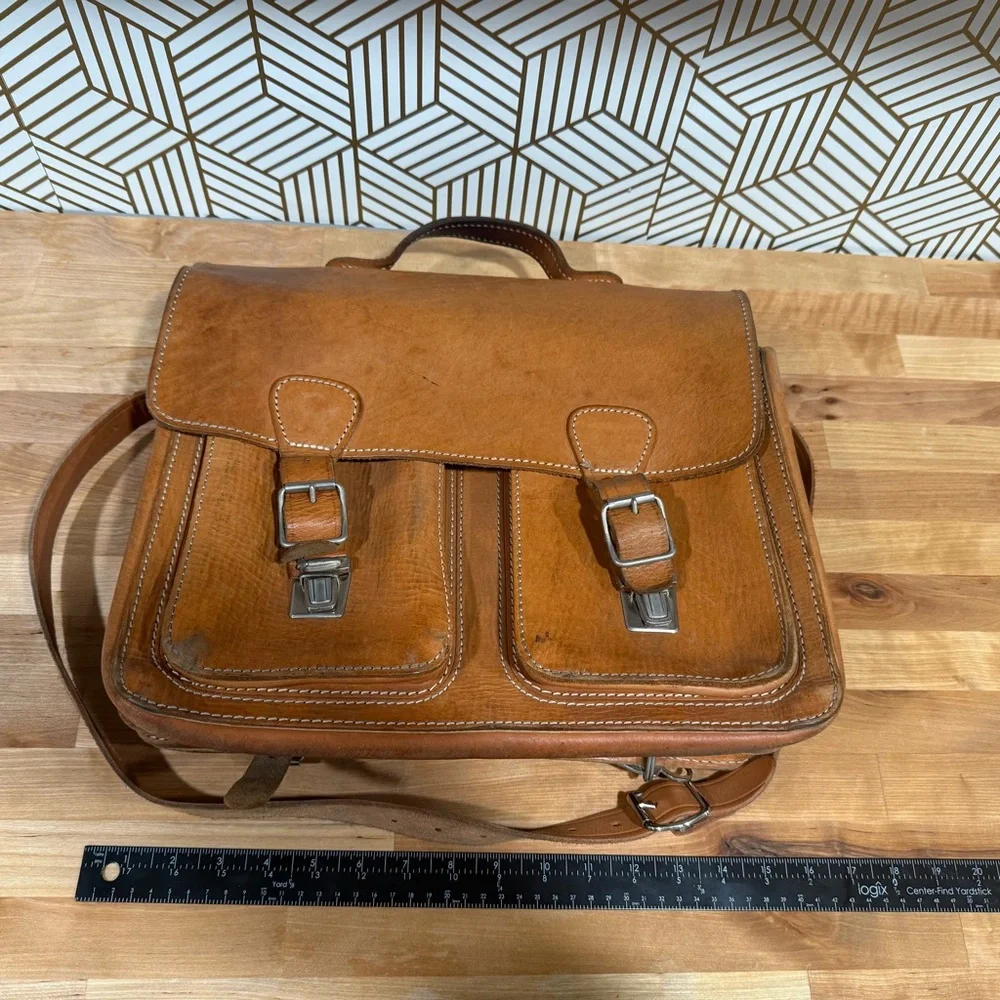 JJ Kübler leather bag natural leather bag 30x40 cm briefcase travel bag vintage