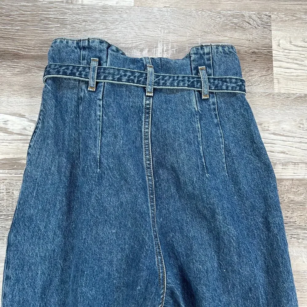 Abercrombie A&F Mom Jeans Dark Wash High Rise Belted Frayed Hem 26 2R