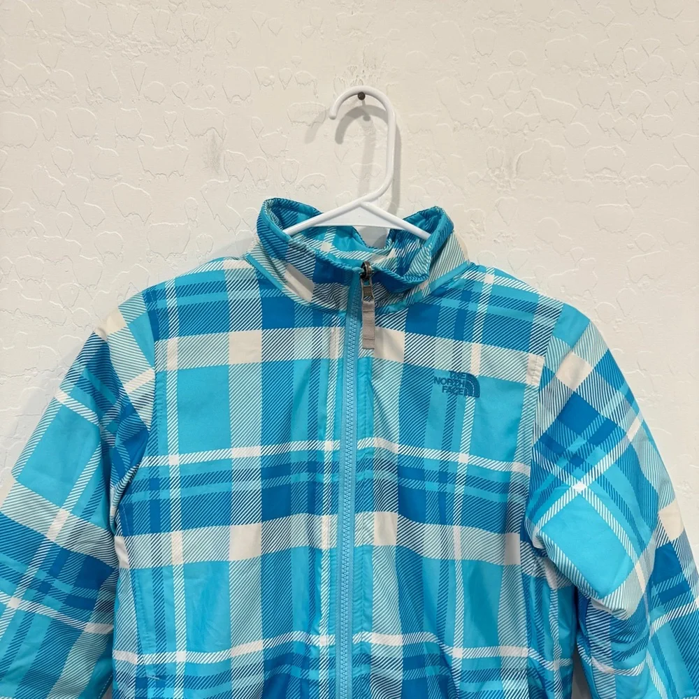 The North Face Checkered Plaid Jacket Kids 10/12 Blue white Winter Snow Outdoor