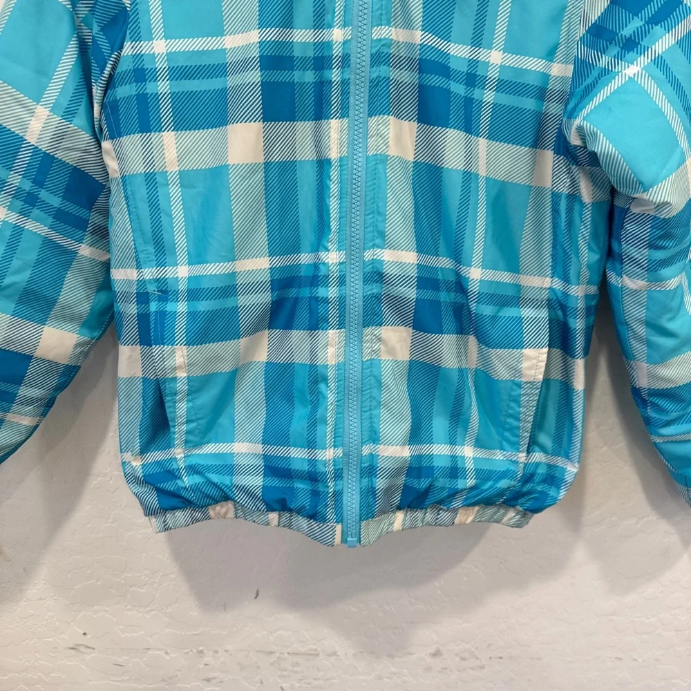 The North Face Checkered Plaid Jacket Kids 10/12 Blue white Winter Snow Outdoor