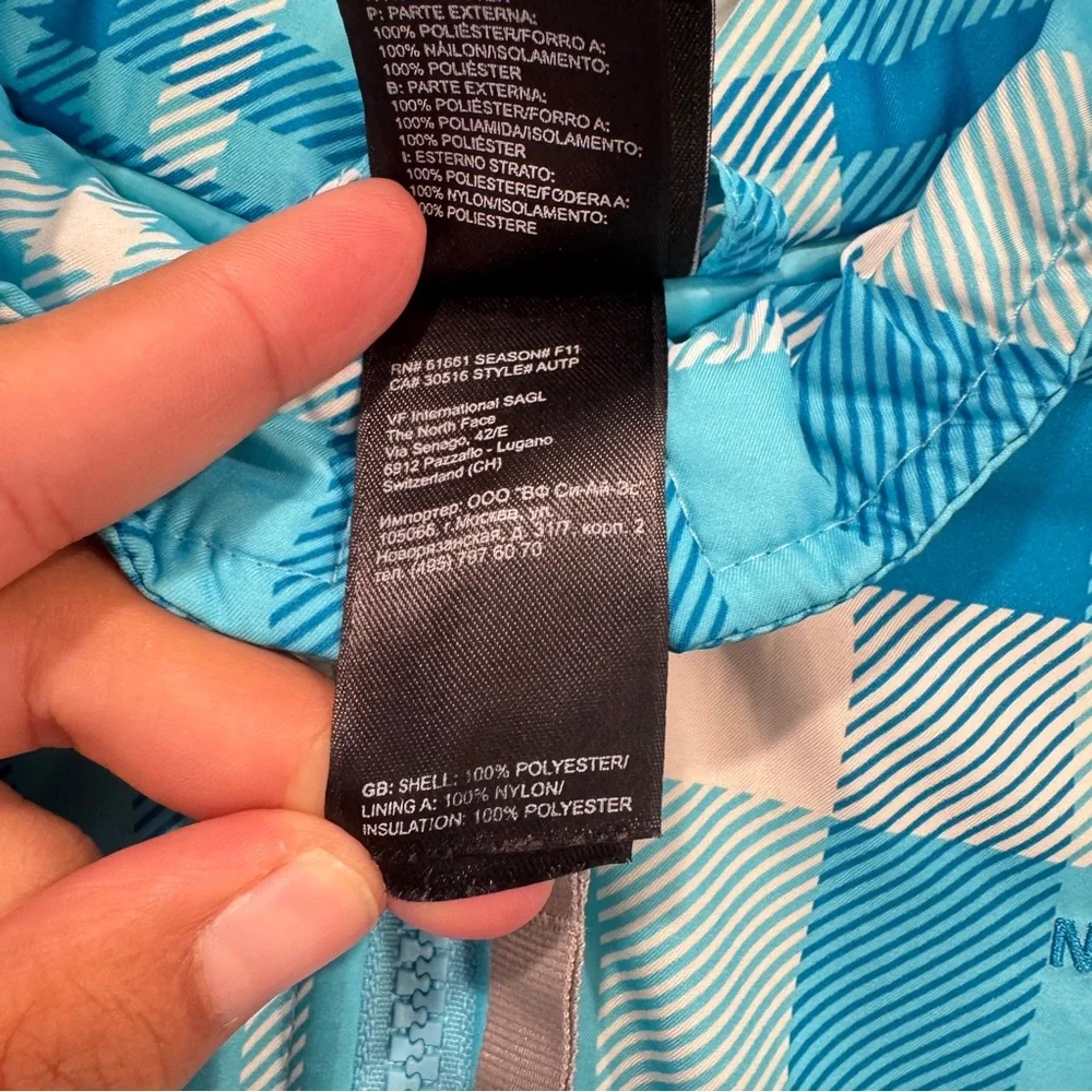 The North Face Checkered Plaid Jacket Kids 10/12 Blue white Winter Snow Outdoor