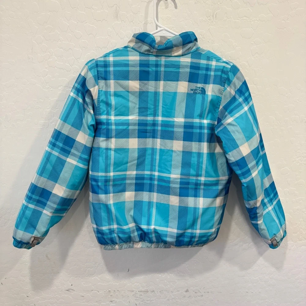 The North Face Checkered Plaid Jacket Kids 10/12 Blue white Winter Snow Outdoor