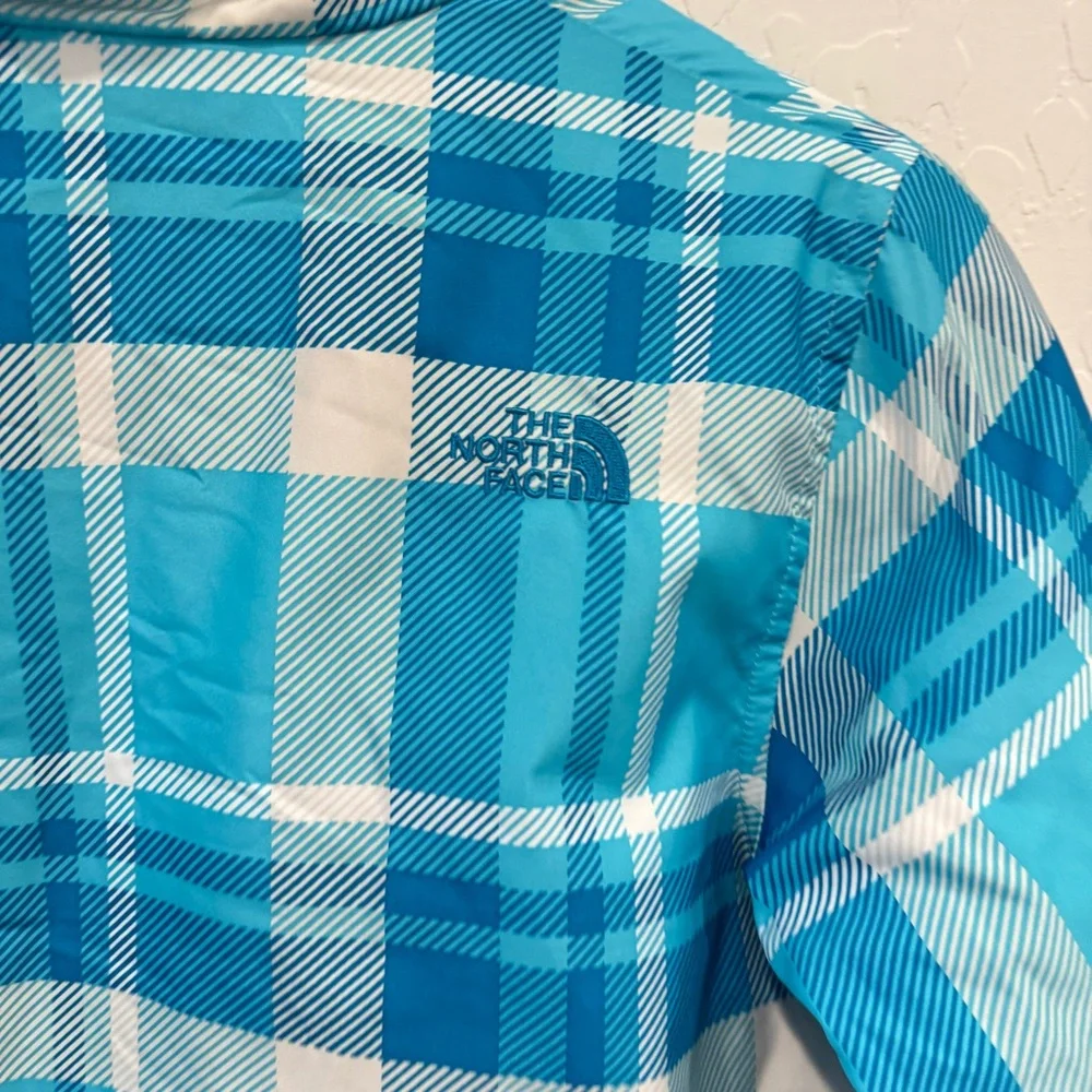 The North Face Checkered Plaid Jacket Kids 10/12 Blue white Winter Snow Outdoor