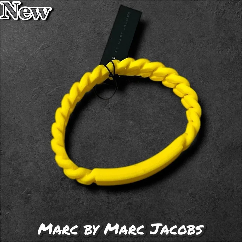 New Marc By Marc Jacobs Standard Supply Braided Silicone Bracelet Safety Yellow