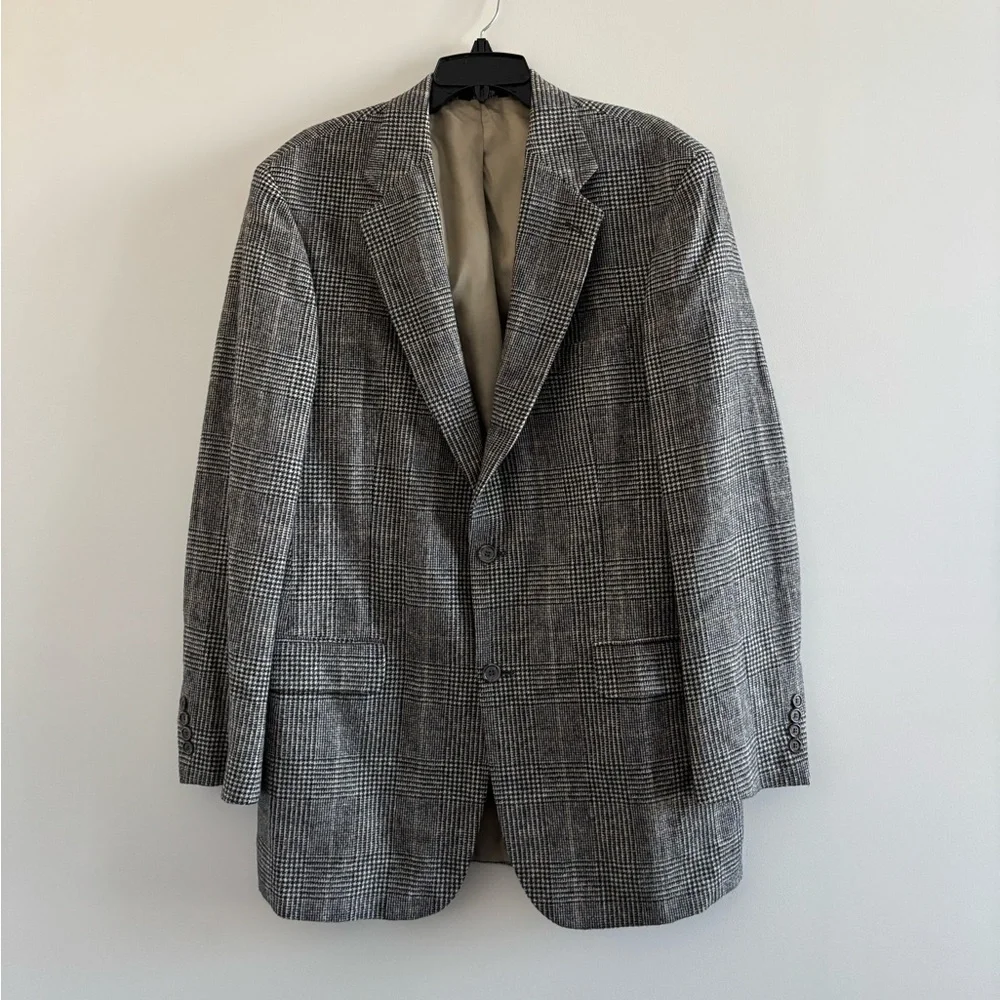 VTG Lord & Taylor Blazer Sport Coat Camel Hair Plaid Mens 40L Professor Grandpa