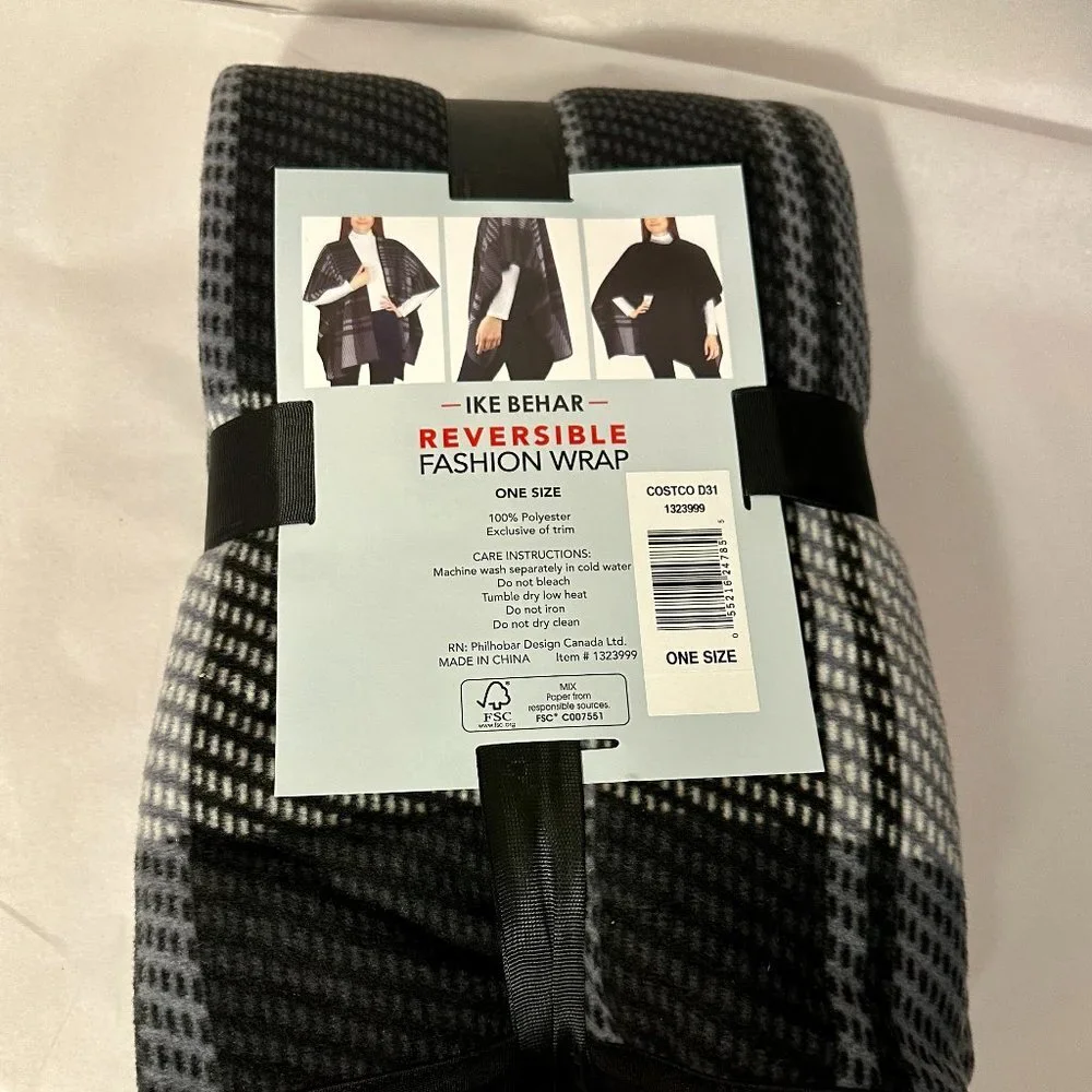 Ike Behar Reversible Fashion Wrap With High Pile Fleece One Size Soft Warm (NEW)