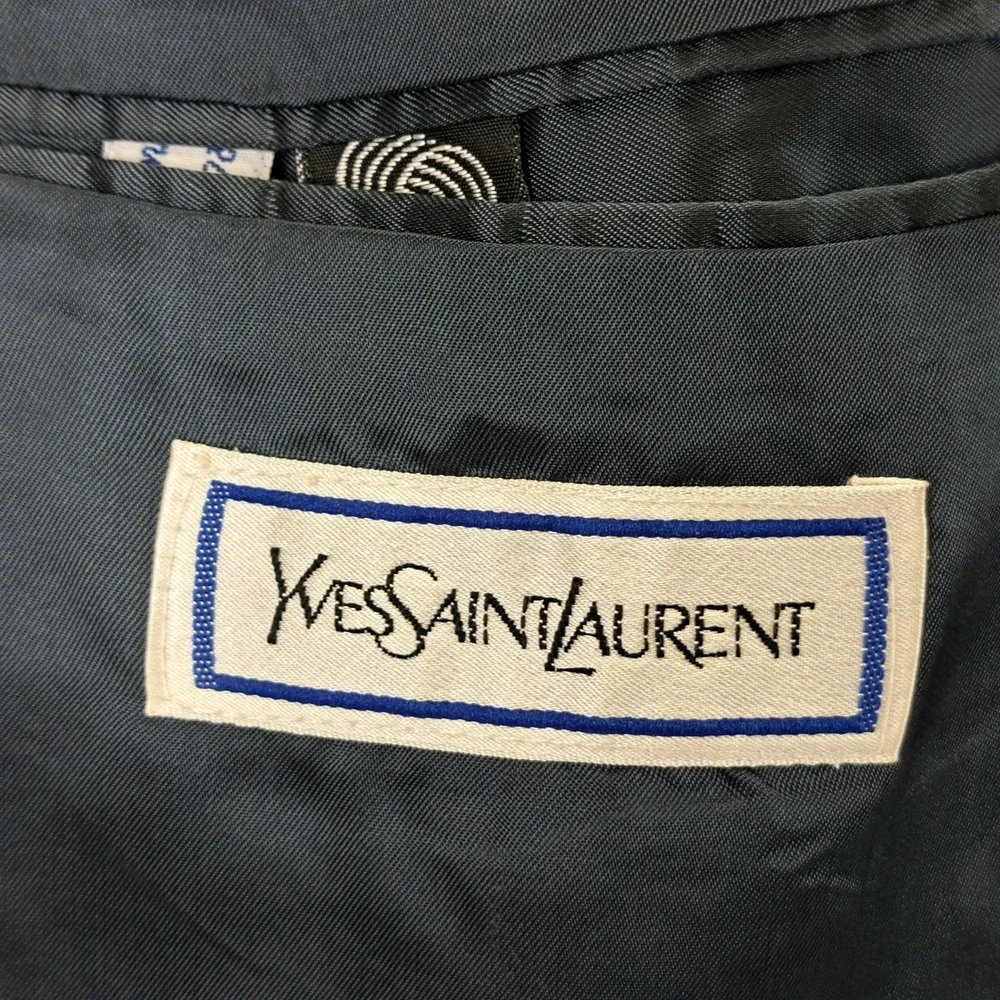 Yves Saint Laurent Mens Blazer 44R Blue Pure Wool Made in France Double Breasted