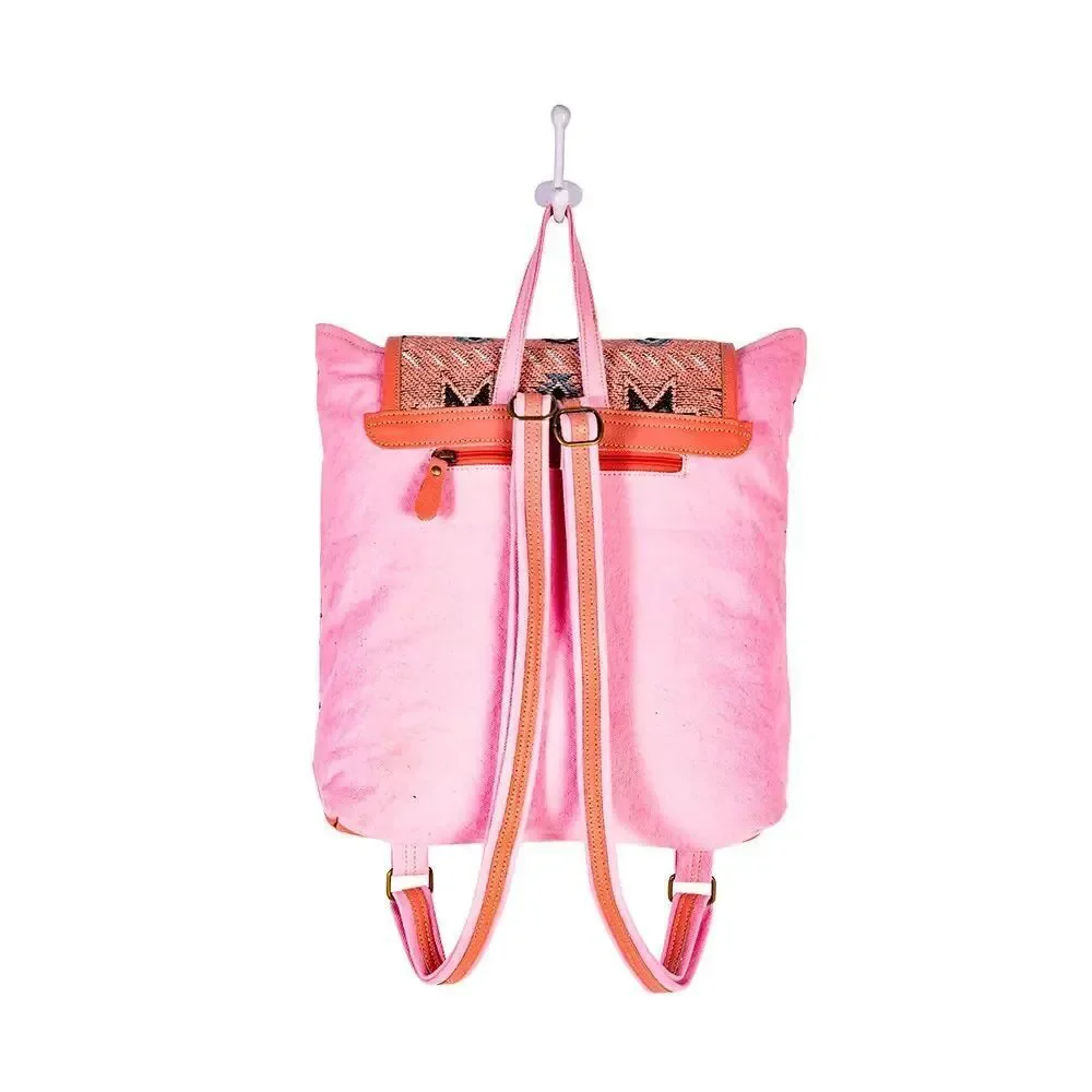 Myra Bag Handmade Suzanna Backpack Upcycled Canvas & Cowhide Leather