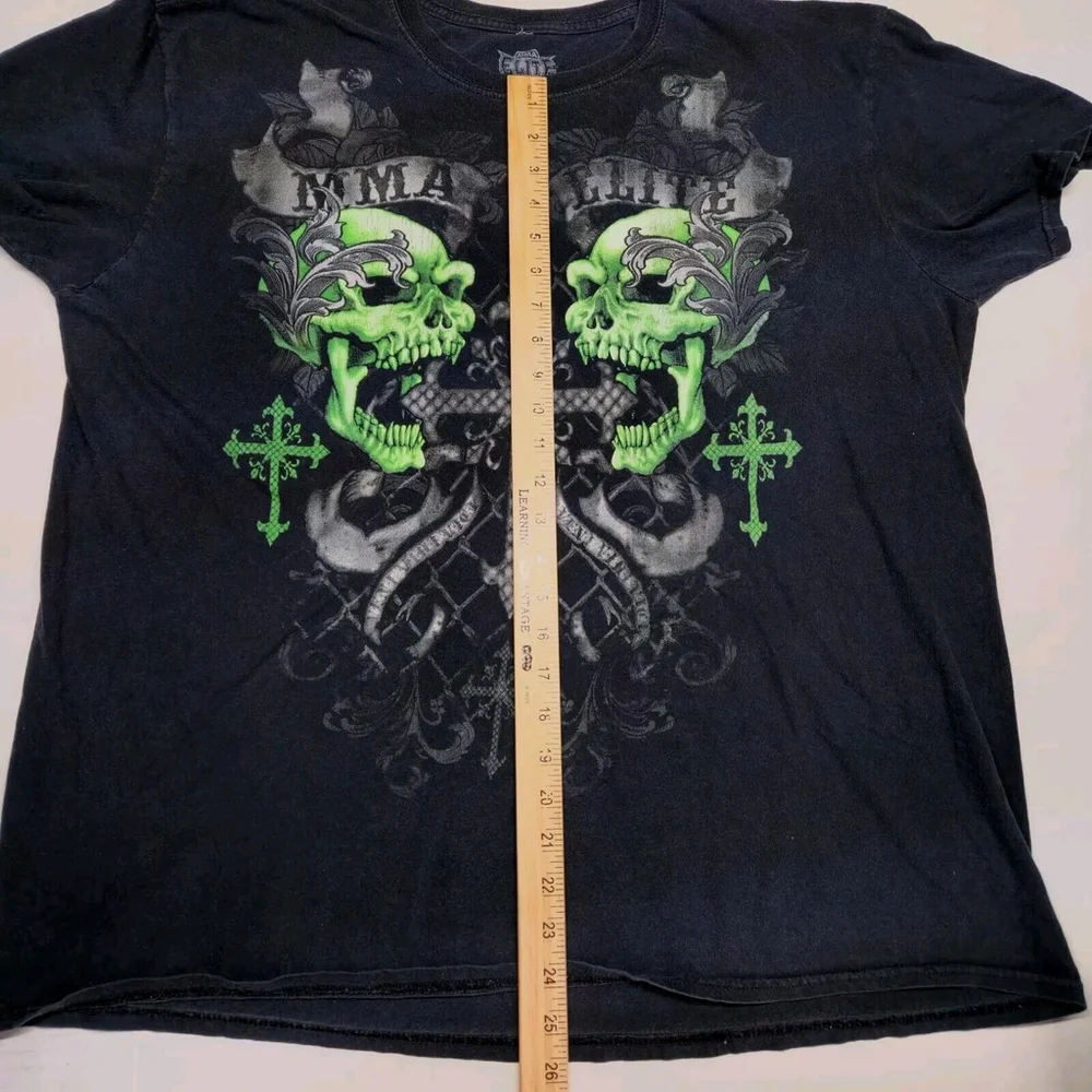 MMA Elite Men’s Size XL Y2K Grunge Skull Cross Double Sided Graphic Shirt Biker