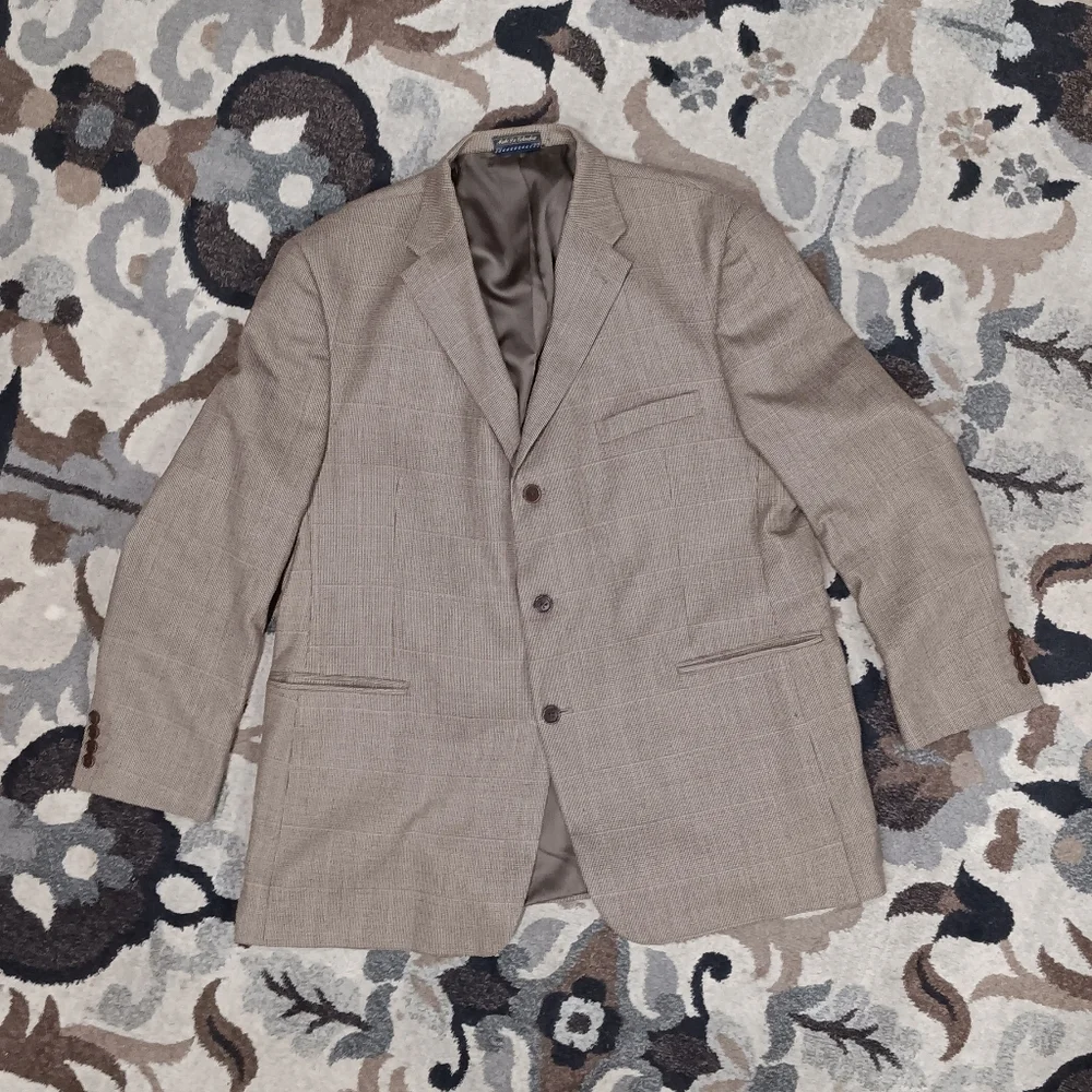 Tommy Hilfiger Wool Cashmere Brown Beige Suit Dress Jacket Blazer Sport Coat 48R