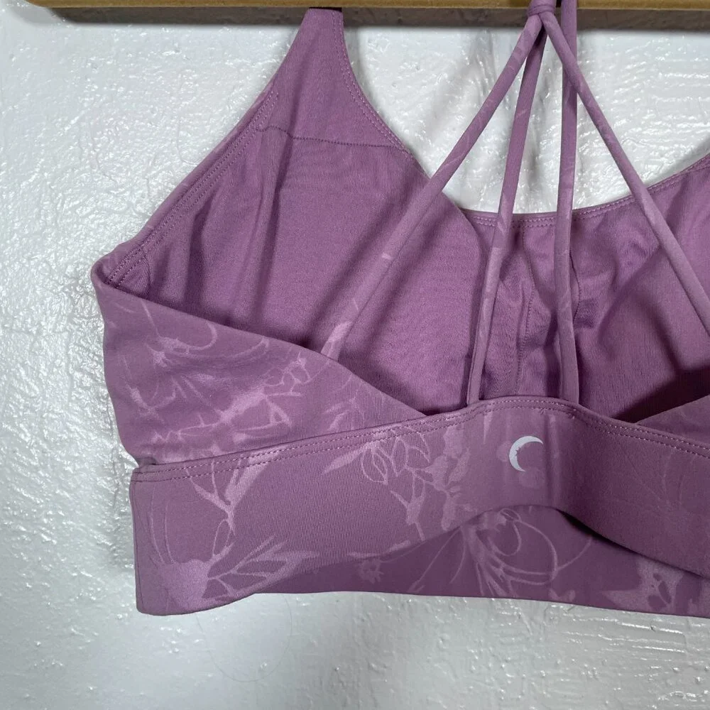 Zyia Active Women M Lilac Lavender Purple Floral Double Strap Sports Bra Padded