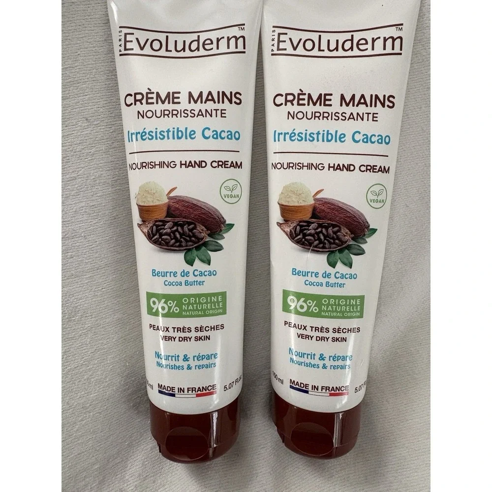NEW Evoluderm Moisturizing Hand Cream Cocoa Butter 5.07 Ounce Made France 2 Pack