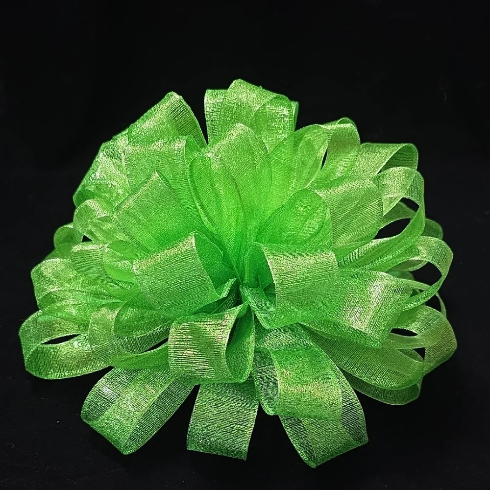 Christmas Tree Bow Topper, Lime Green Sheer Ribbon Tree Topper 44 Loop Bow #1of4