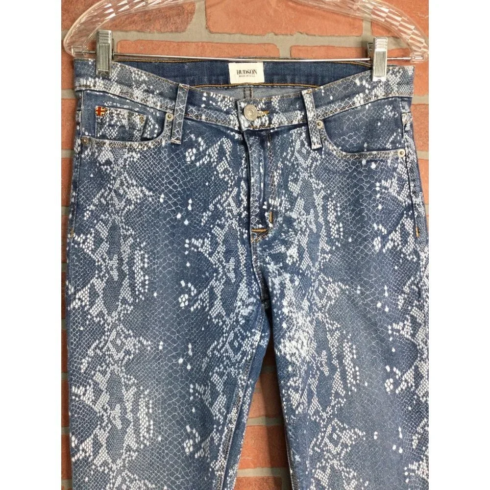 Hudson Nico Midrise Super Skinny Jeans Snake Print Midrise Blue White Size 29
