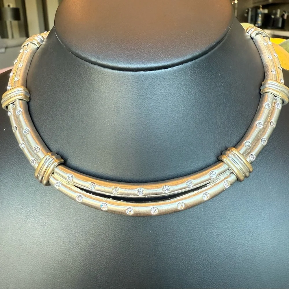 Designer Silver Tone Gold Tone Collar Necklace - Missing Stones AS IS