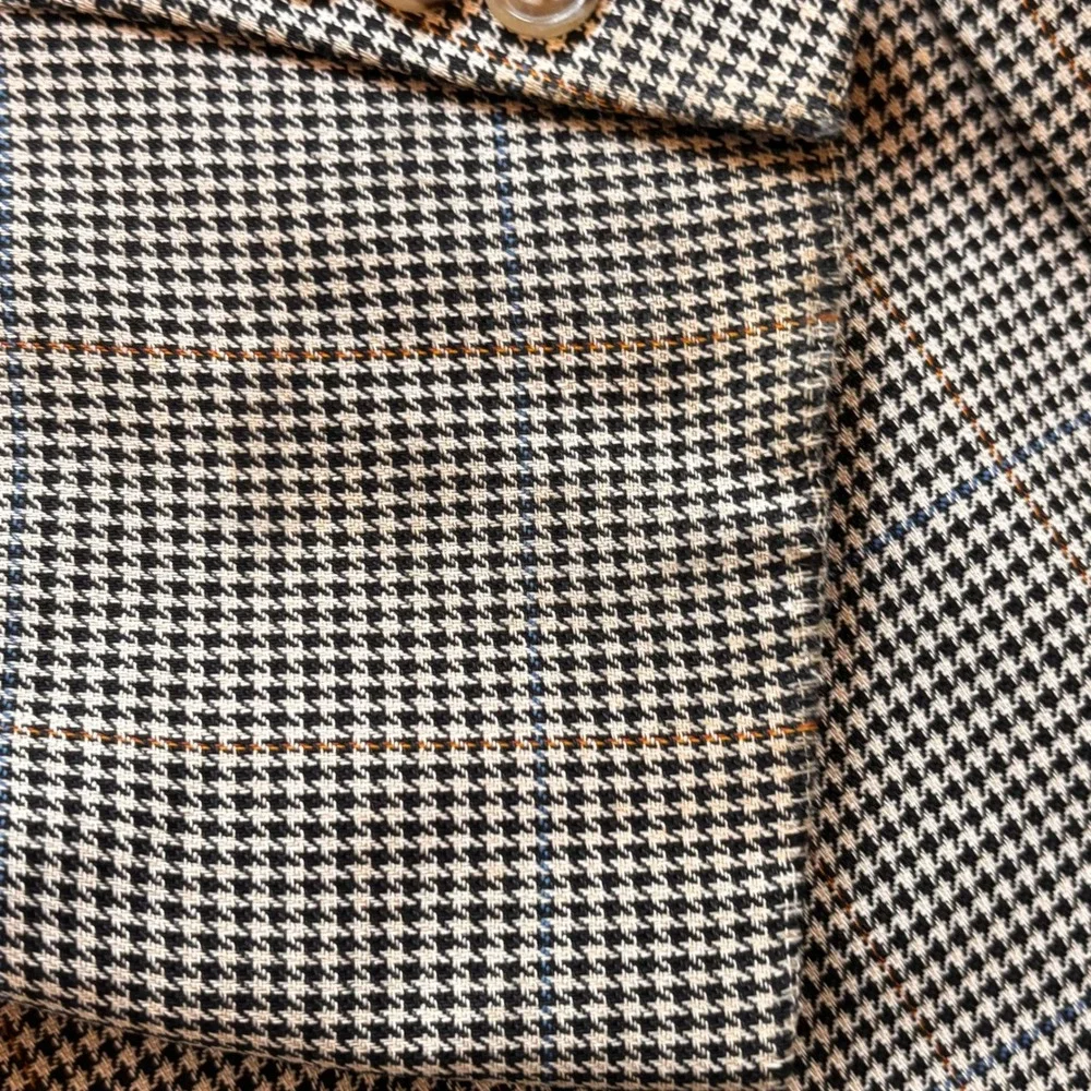 JOS. A. BANK Houndstooth Blazer 44L Brown Silk Wool Sport Jacket Preppy Classic