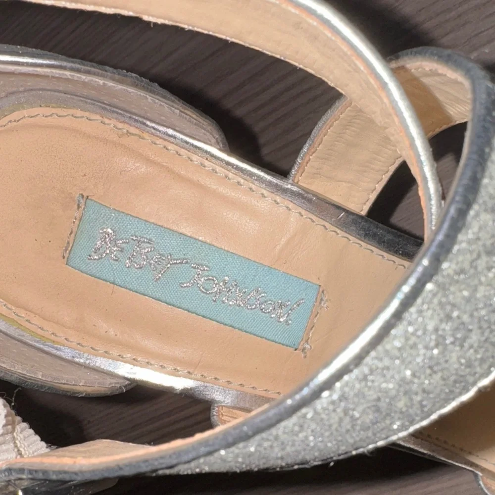 Betsey Johnson Silver Glitter Strappy Heels