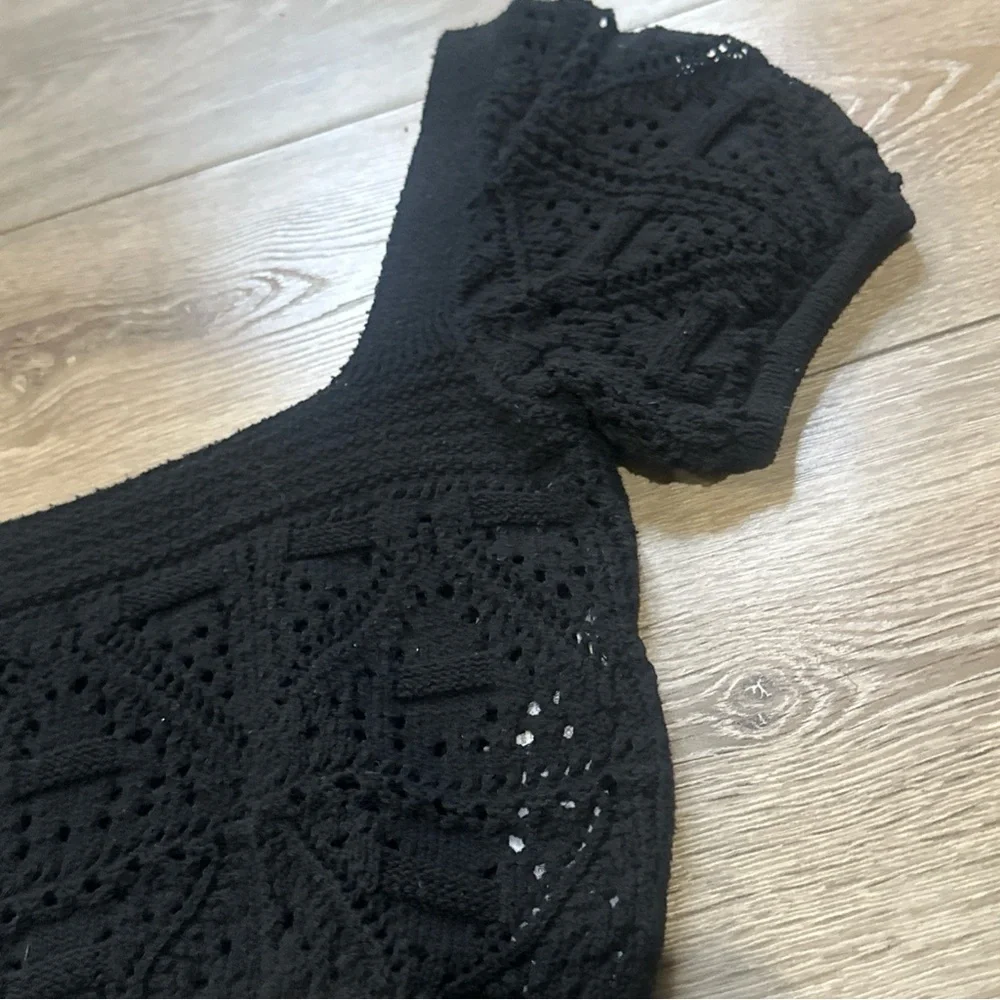 Zara Square Neck Knit Crochet Cropped Blouse