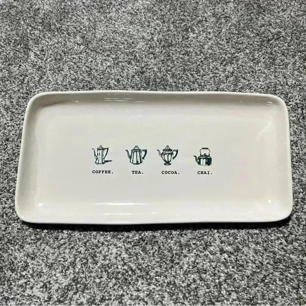 Rae Dunn Coffee Tea Cocoa Chai Tray Platter Ceramic Serving Dish Trinket Dish