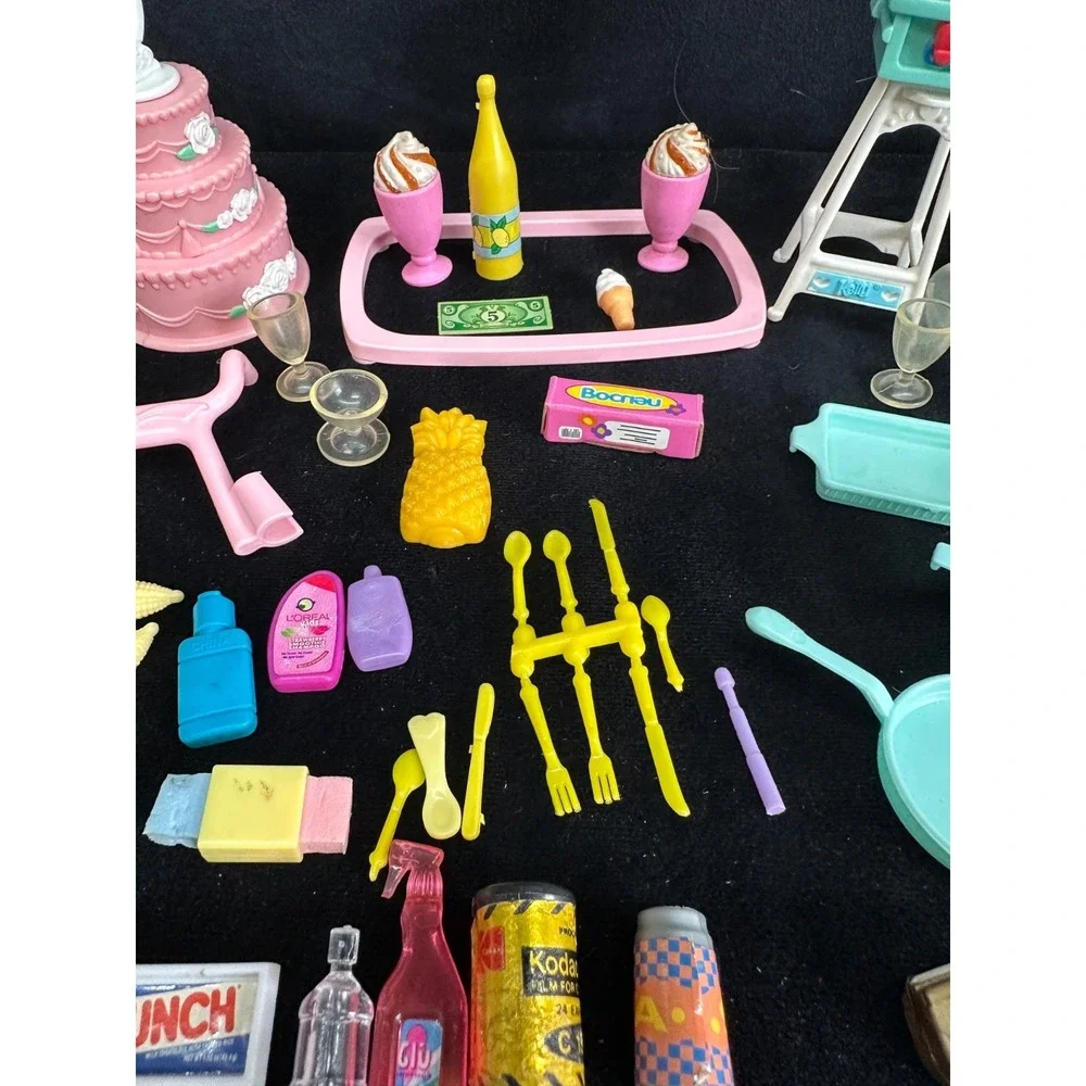 Vintage Dollhouse Accessory Lot Barbie Food Dishes Cups Plates Fire Pit Cake