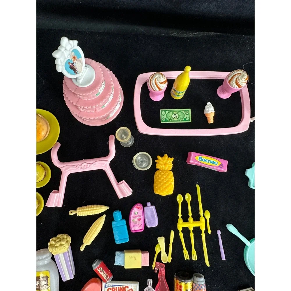Vintage Dollhouse Accessory Lot Barbie Food Dishes Cups Plates Fire Pit Cake