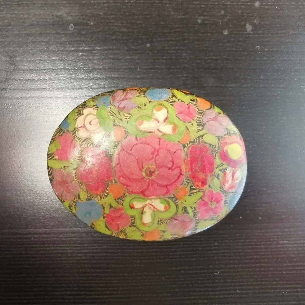Kashmiri Art Papier Mache - Oval Box, Small, Multicoloured