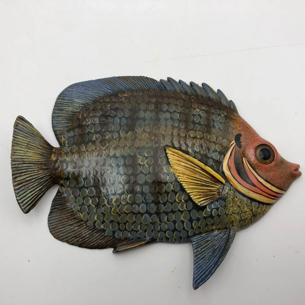 Vintage Don Edmond Studio Artist Cherub Tropical Fish Wall Hanging Sculpture