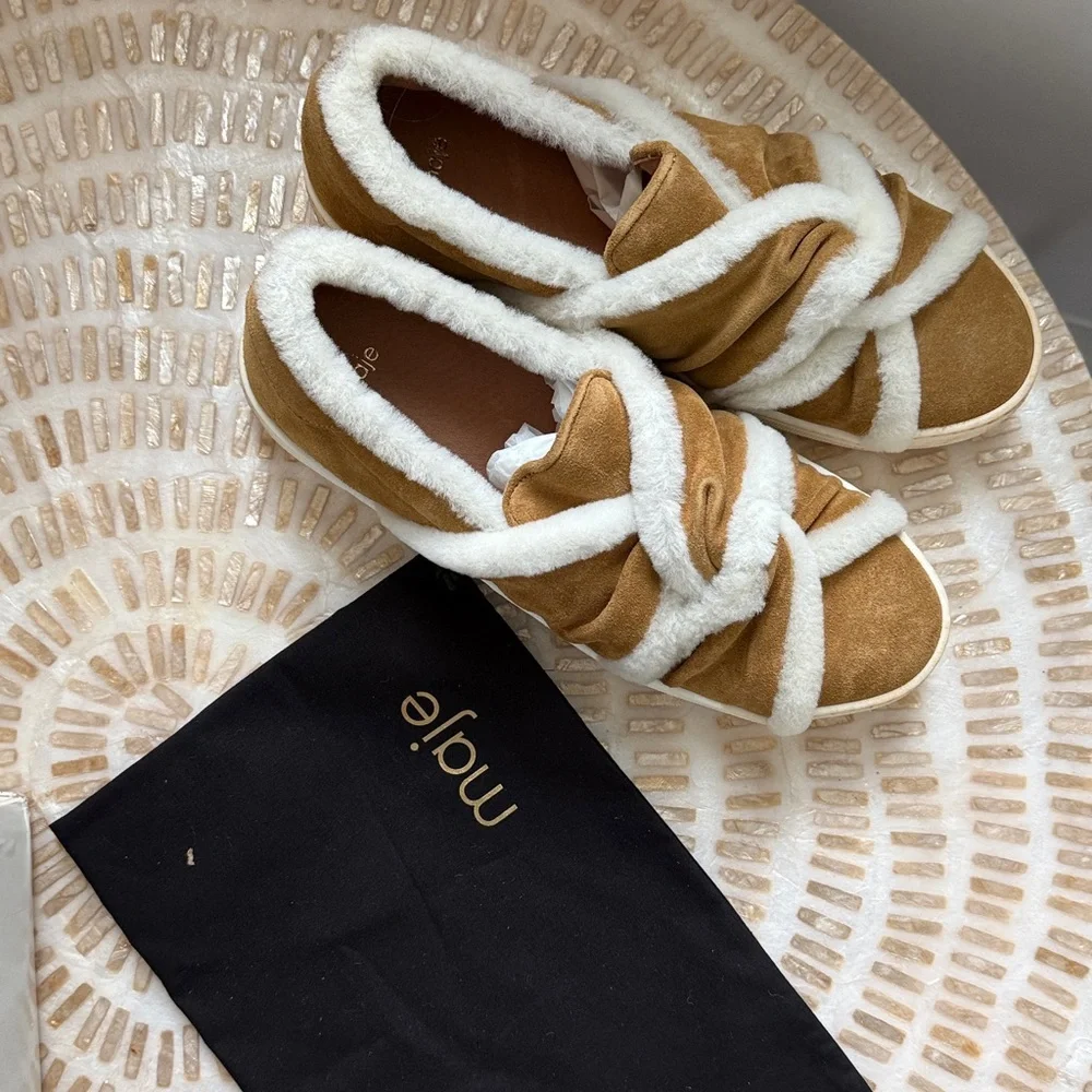 NWOT MAJE  Tan and White Faux Fur Sneakers