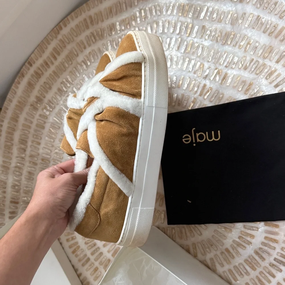 NWOT MAJE  Tan and White Faux Fur Sneakers