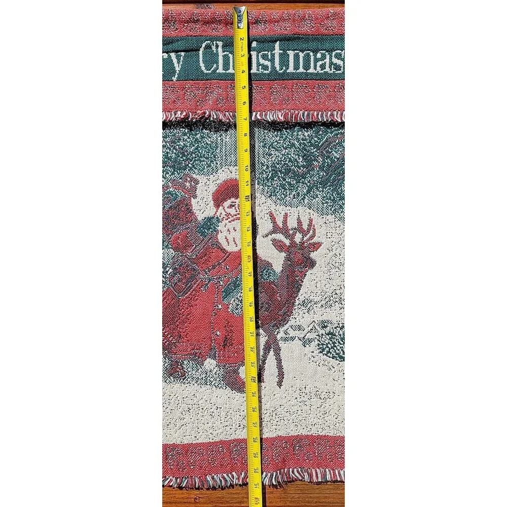 Vintage Christmas Tapestry Woven Wall-Hanging Santa With Reindeer 32x21 WTC 1995