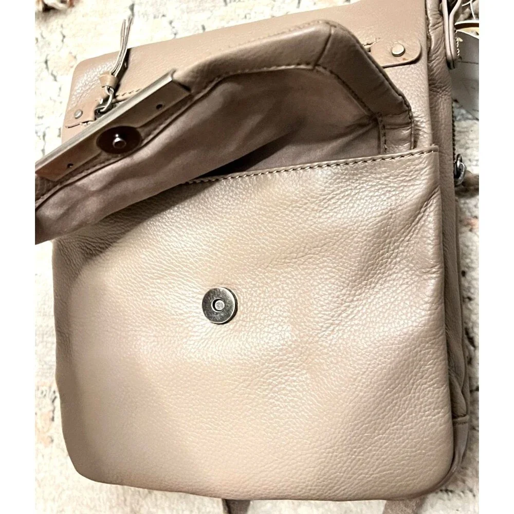 NWT $129 The Sak Taupe 100% Leather Crossbody Purse Parker Bag iPad Friendly