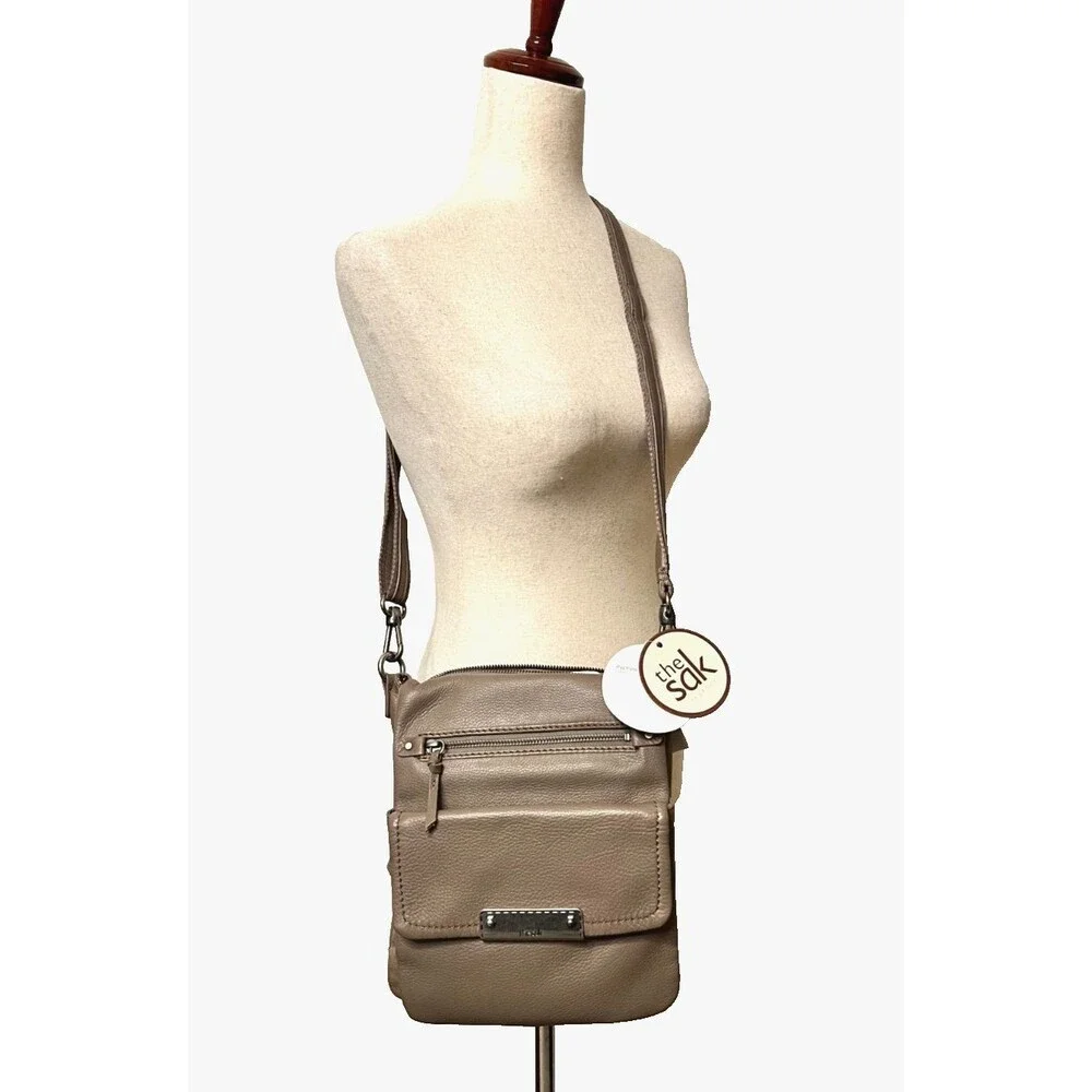 NWT $129 The Sak Taupe 100% Leather Crossbody Purse Parker Bag iPad Friendly