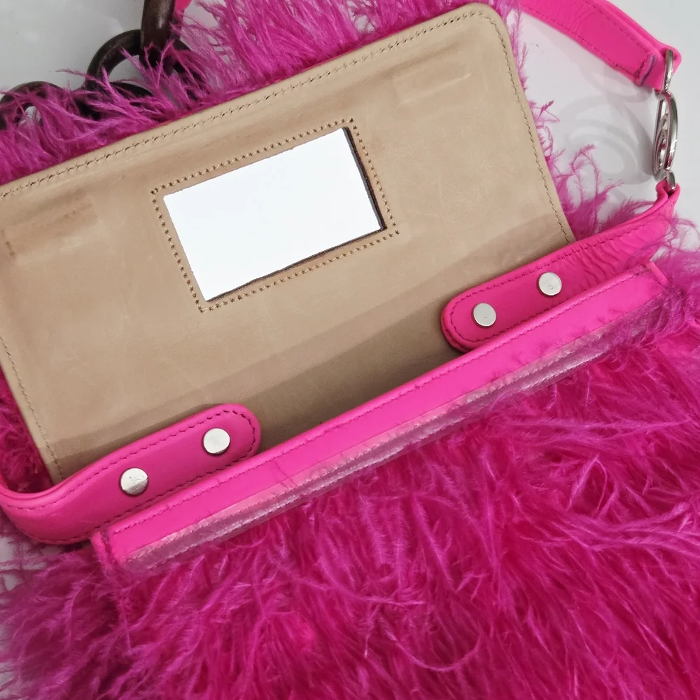 BROTHER VELLIES LIJADU OSTRICH FEATHER SHOULDER BAG IN HOT PINK