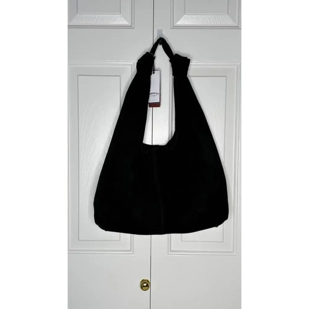 American Leather Co. Marietta Knot Hobo 2.0 Black Suede Shoulder Bag NWT $195