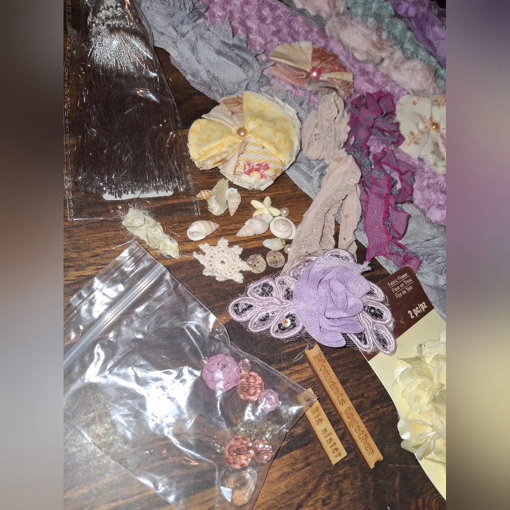 Craft Supplies Wooden Art Mixed Media  Flowers Ribbon Chipboard Jewelry Lace Box