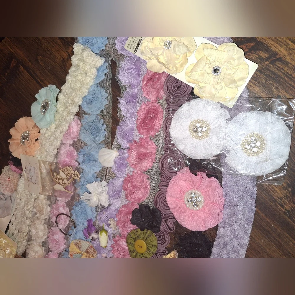 Fabric Flowers Mixed Media Craft Supplies Chipboard Sewing Hairbows Headband