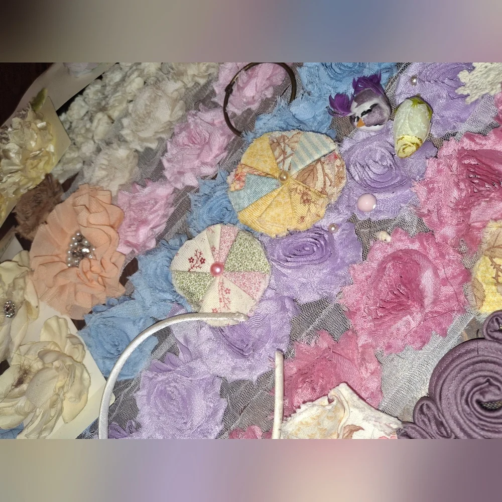 Fabric Flowers Mixed Media Craft Supplies Chipboard Sewing Hairbows Headband